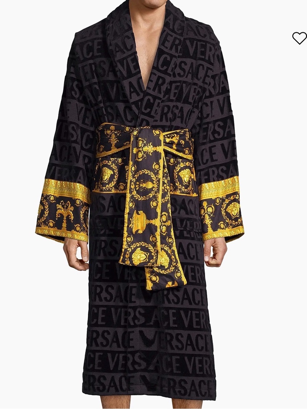 Versace Black and Gold Baroque Logo Kimono Robe
